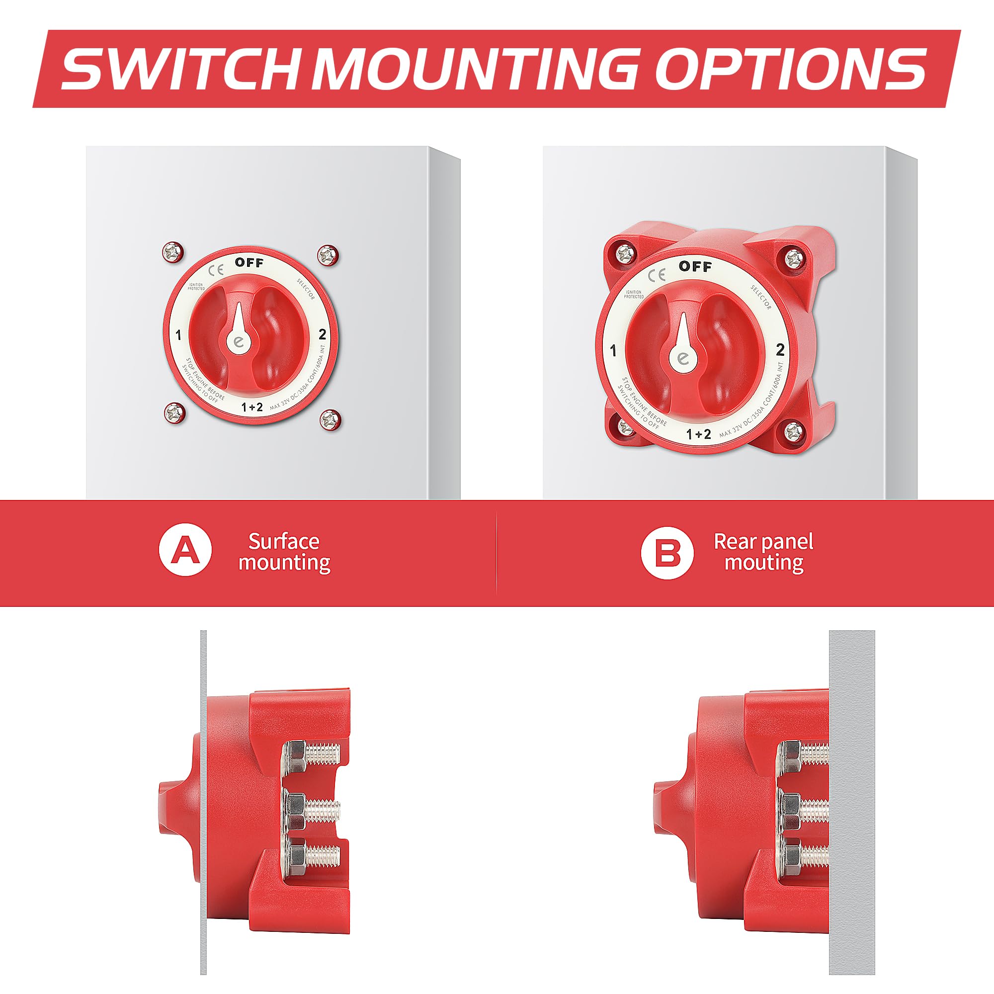 Wirenest 4 Position Marine RV Manual 2 Battery Selector Switch