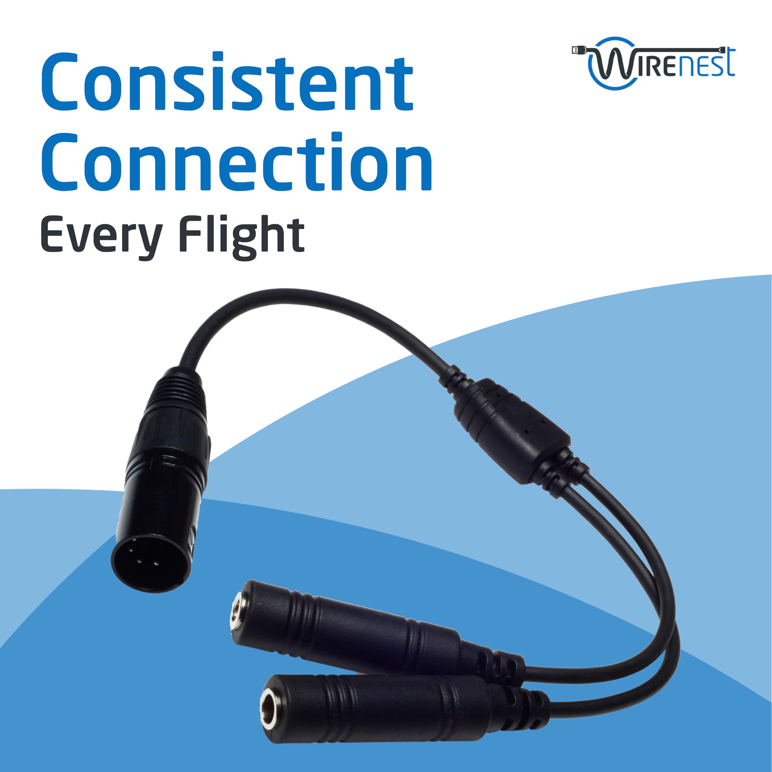 Wirenest GA Twin Plug to Airbus XLR Headset Adapter - General Aviation .206? & .25? Jacks to Female 5pin XLR Headset Connector - 5 Pin XLR - Compatible with Most Major Brand Pilot Headsets