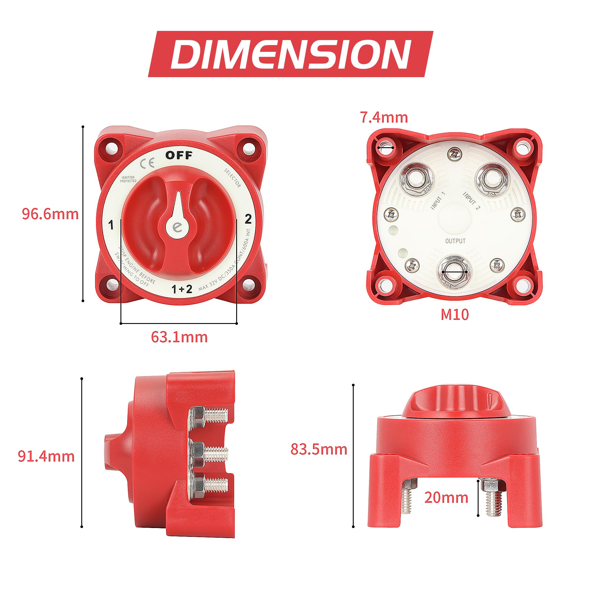 Wirenest 4 Position Marine RV Manual 2 Battery Selector Switch